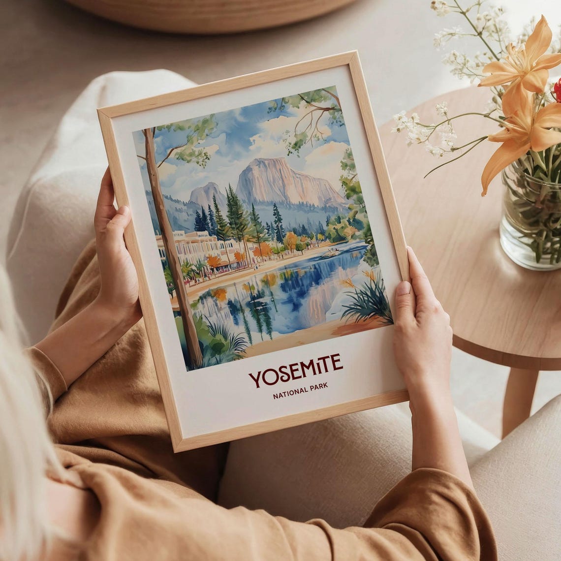 Yosemite National Park Half Dome Lake Watercolor Travel Poster - Image 5