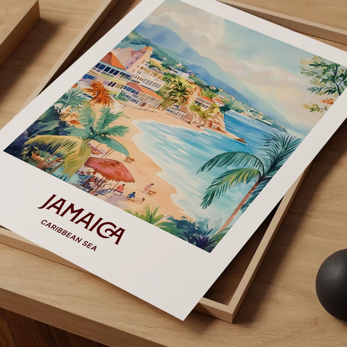 Jamaica Caribbean Sea Beach Resort Watercolor Tropical Travel Poster Art - Image 2
