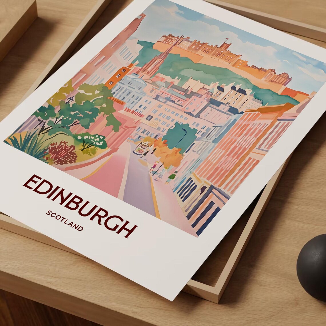 Edinburgh Scotland Castle View Historic Street Watercolor Travel Poster - Image 2