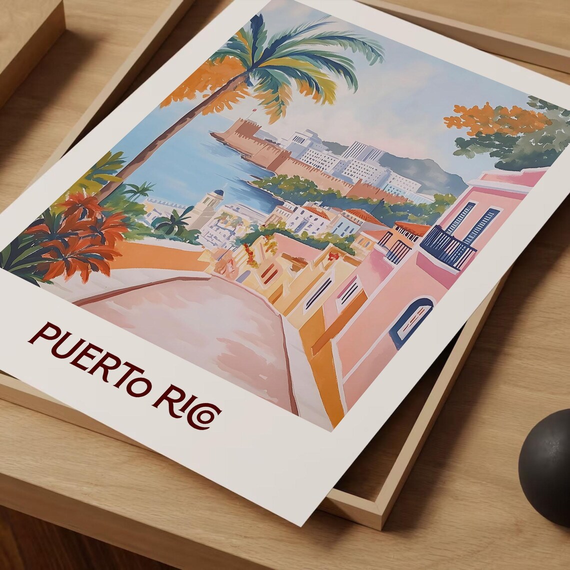 San Juan Puerto Rico El Morro Fort Old Town Street Watercolor Travel Poster - Image 2