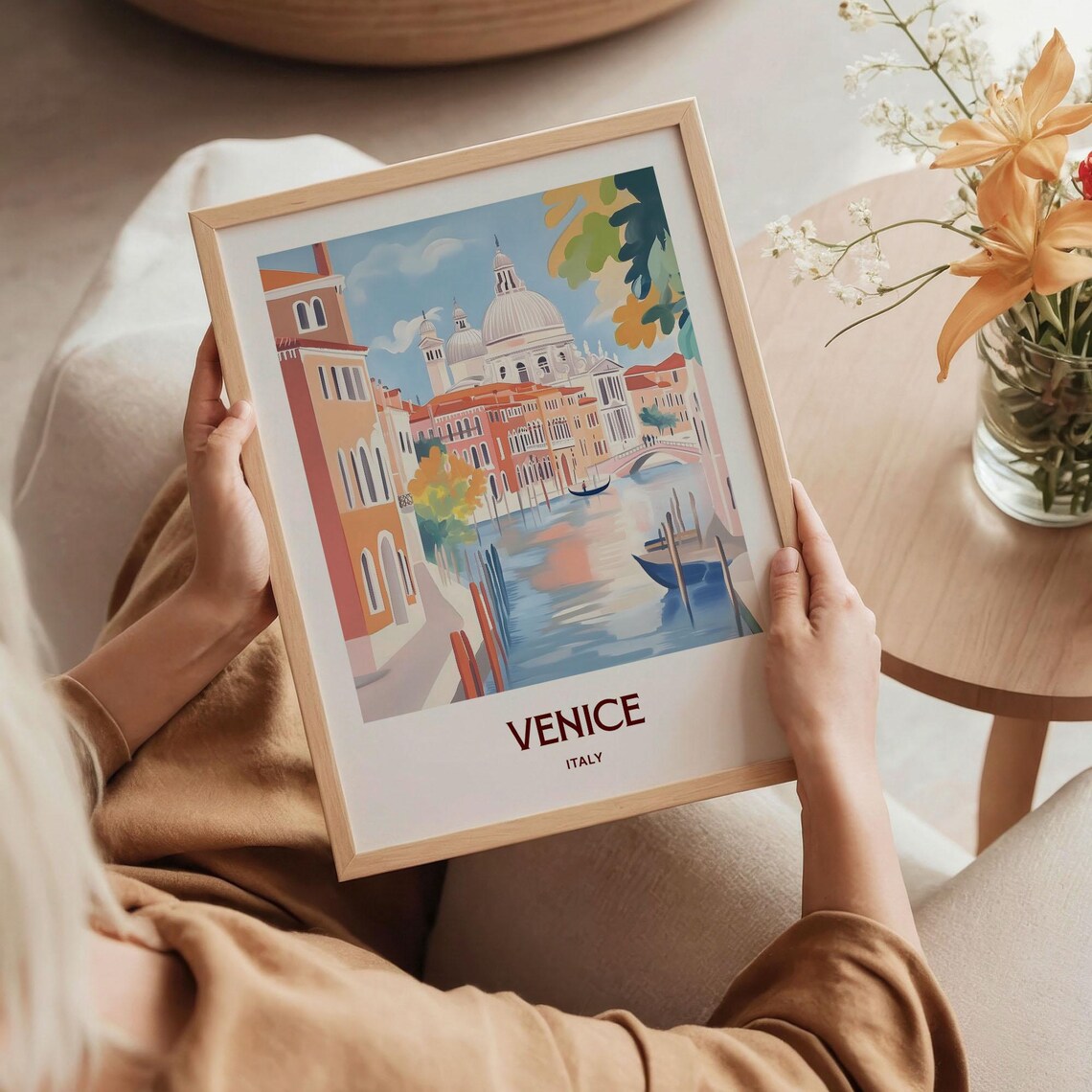 Venice Italy Grand Canal Gondolas Domed Church Watercolor Travel Poster - Image 5