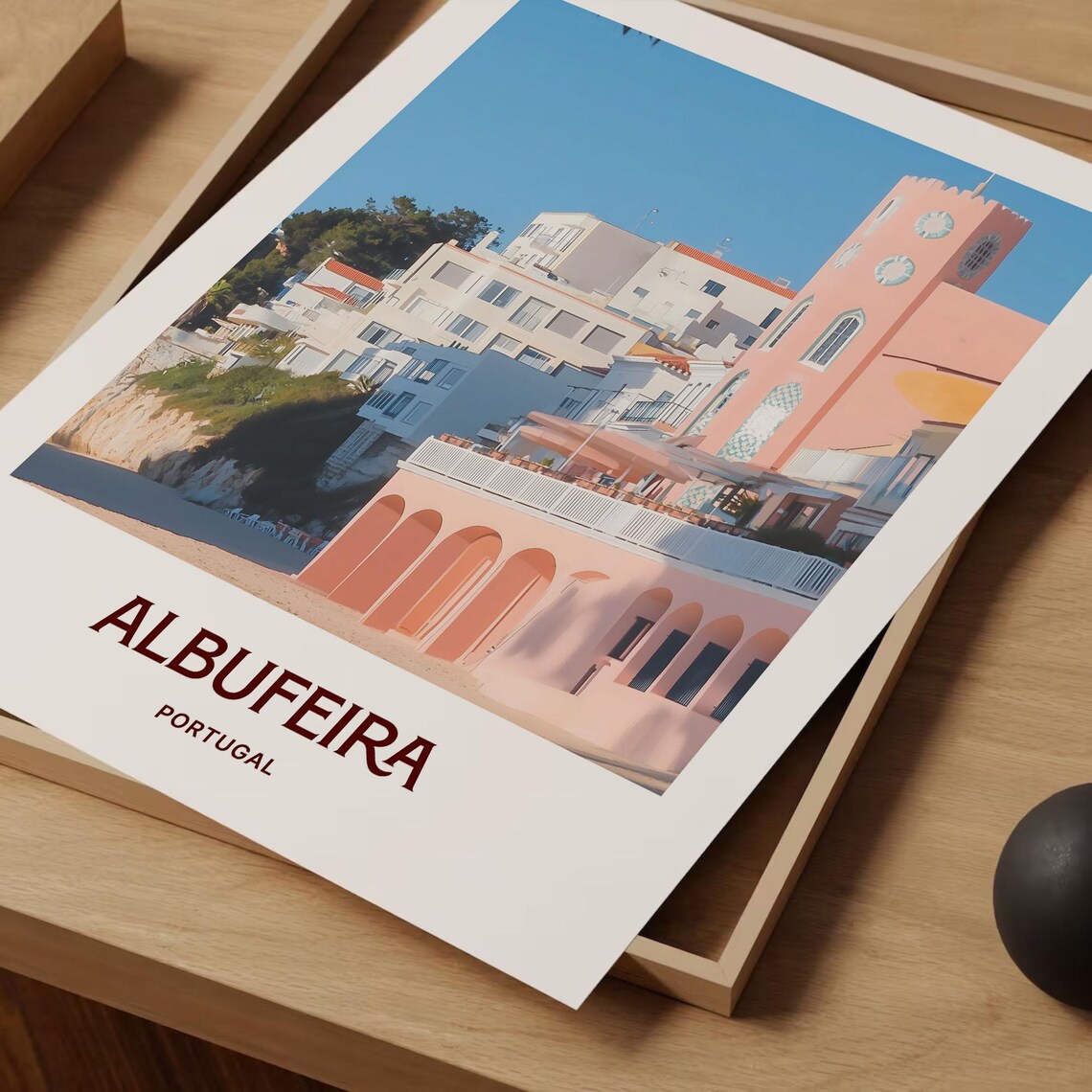 Albufeira Portugal Old Town Beach Pastel Coastal Scene Art Poster - Image 2