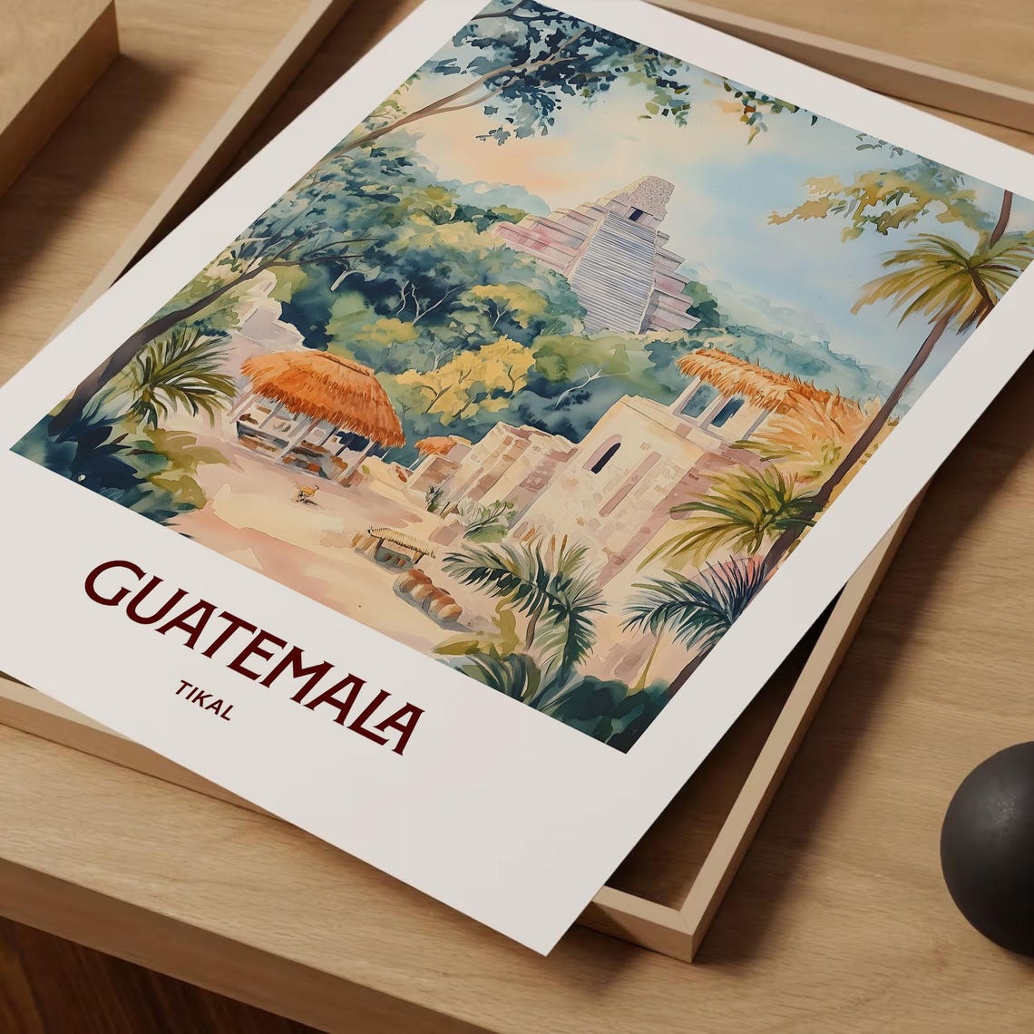 Tikal Guatemala Maya Pyramid Jungle Watercolor Travel Poster Ruins - Image 2