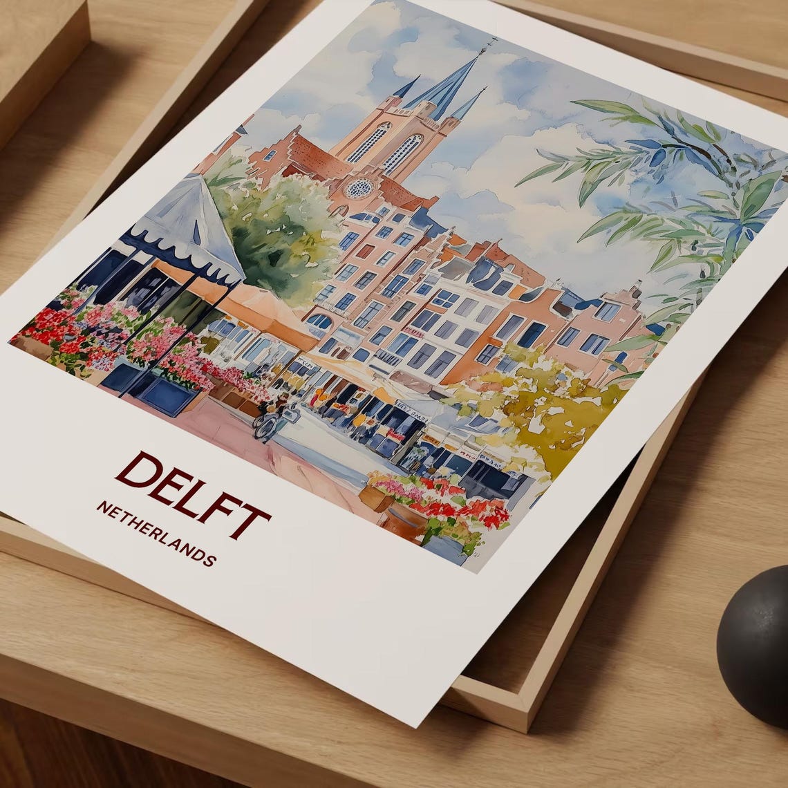 Delft Netherlands Historic Watercolor City Market Square Poster - Image 2
