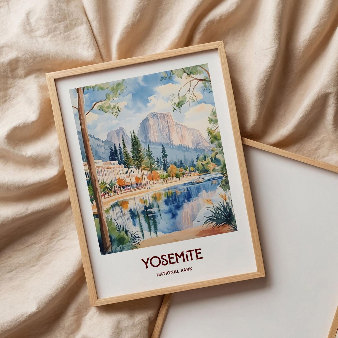 Yosemite National Park Half Dome Lake Watercolor Travel Poster - Image 3