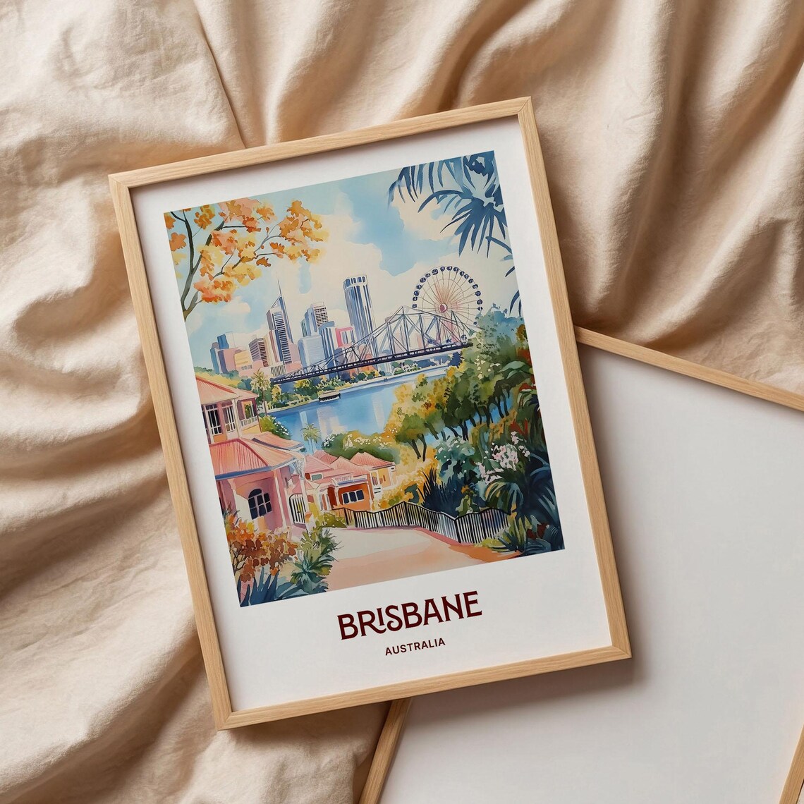 Brisbane Australia River Story Bridge Watercolor City Poster - Image 3