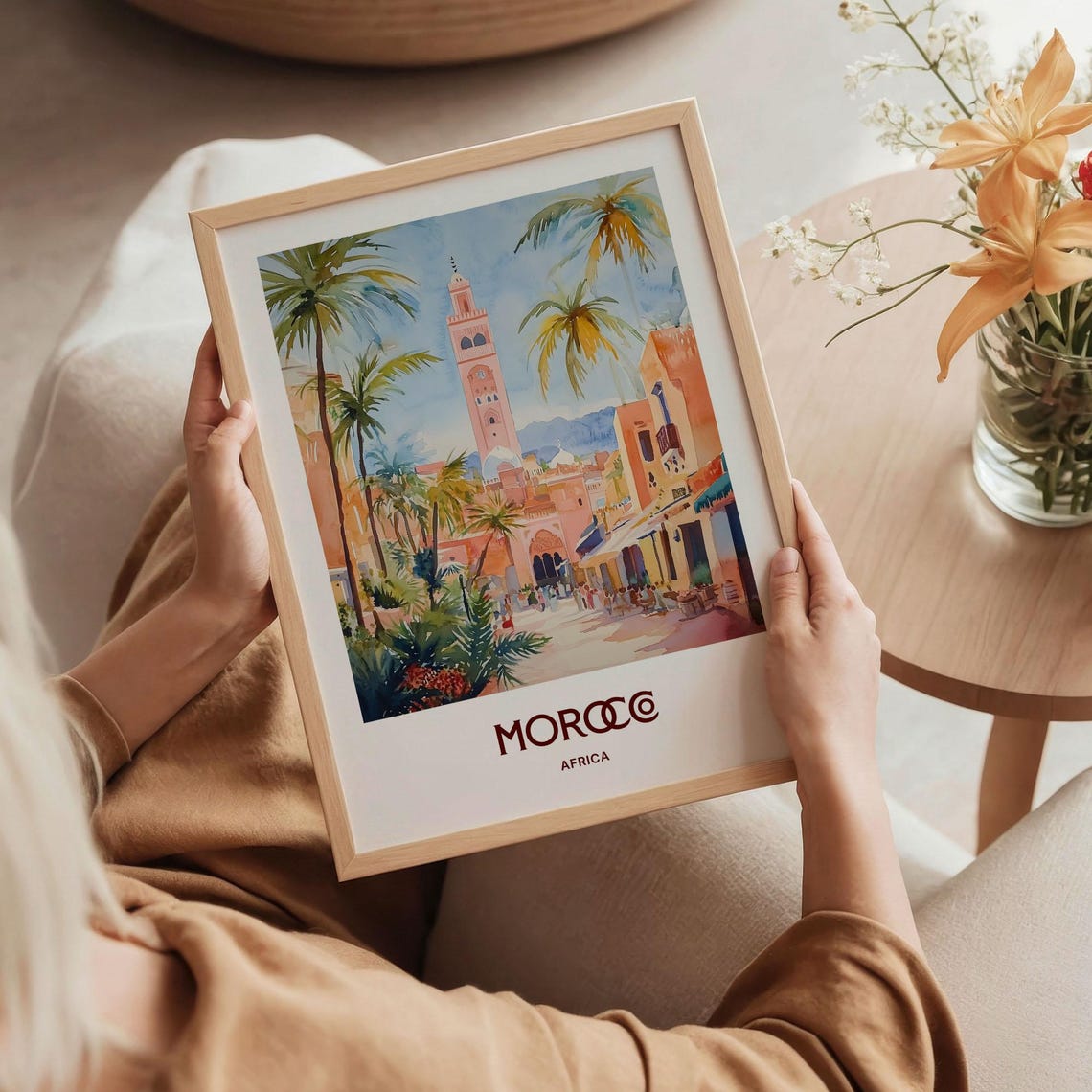 Morocco Africa Marrakech Minaret Bustling Souk Street Palms Poster - Image 5