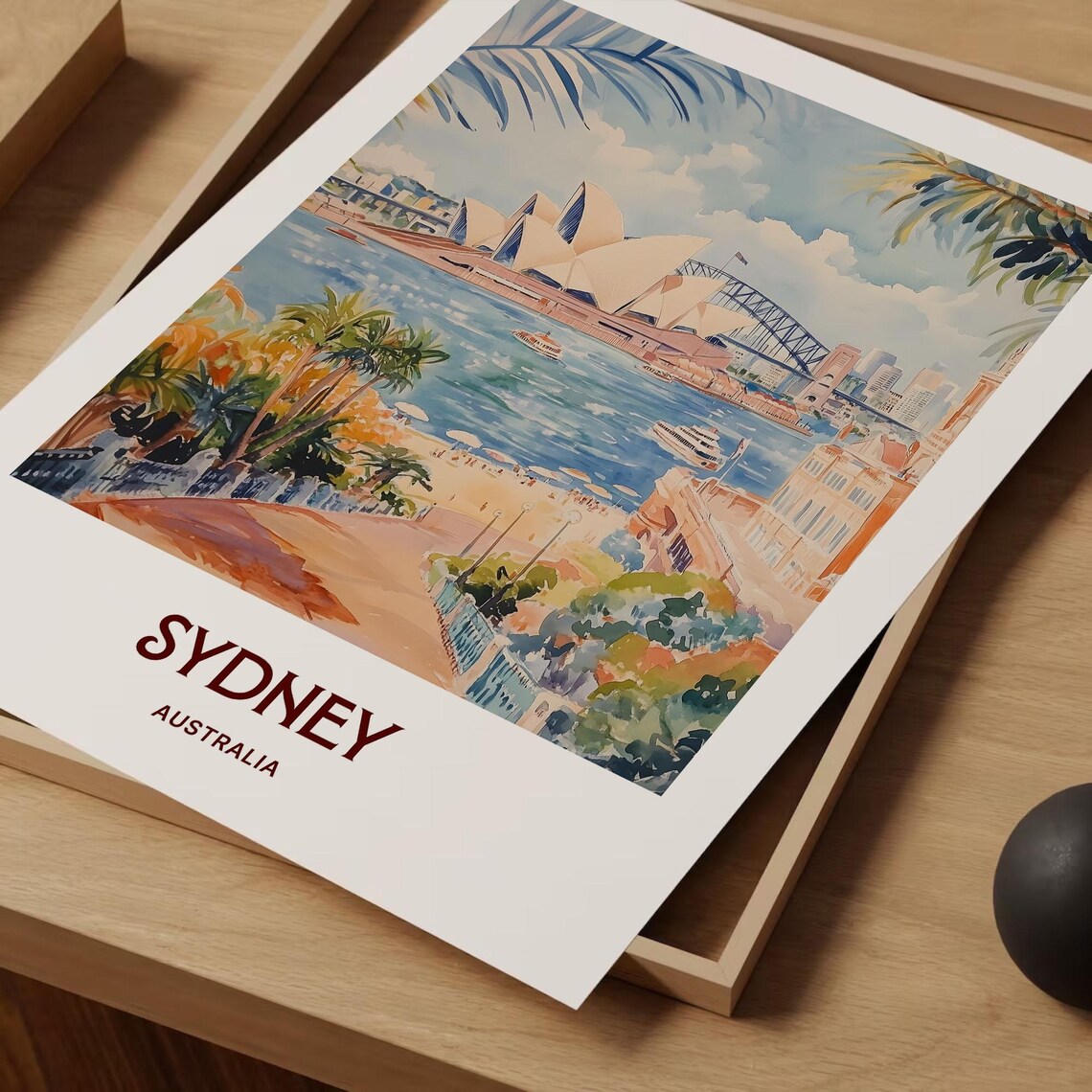 Sydney Australia Opera House Harbour Watercolor Retro Travel Poster - Image 2