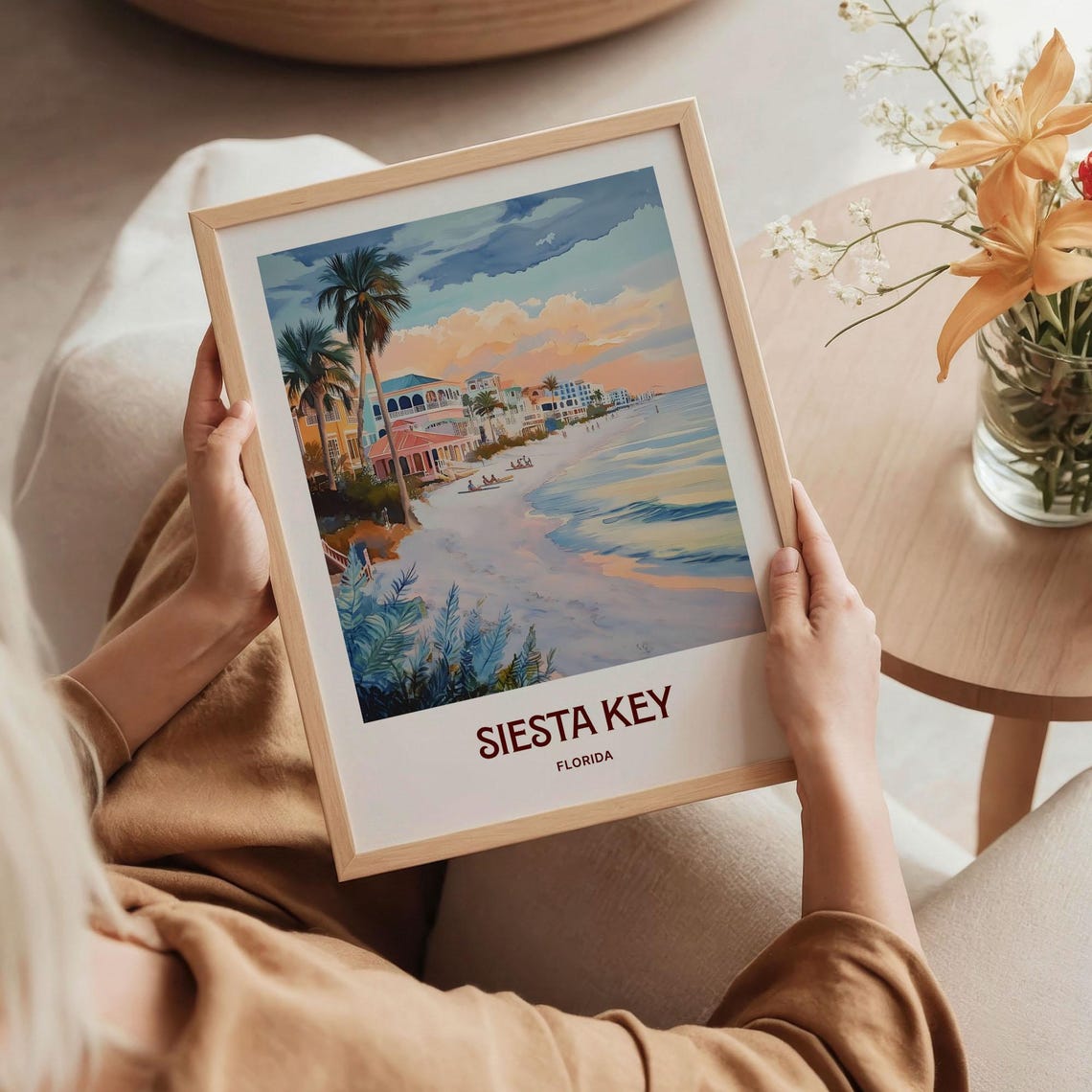 Siesta Key Florida Beach Sunset Watercolor Coastal Travel Poster - Image 5