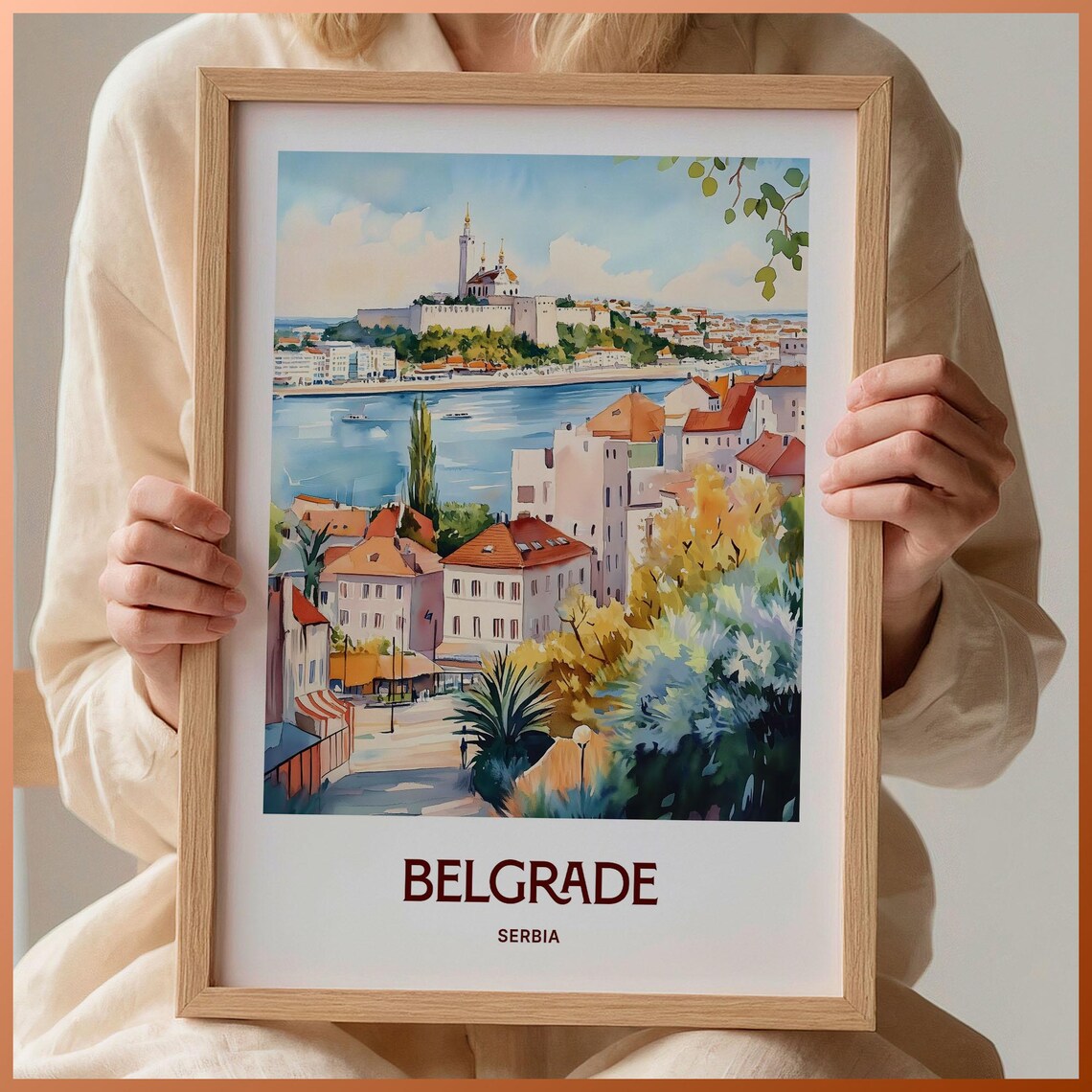 Belgrade Serbia Fortress River Old Town Watercolor Travel Poster