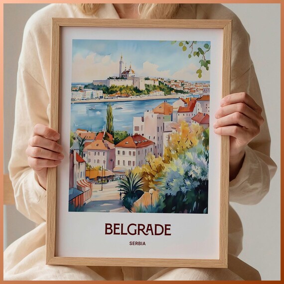 Belgrade Serbia Fortress River Old Town Watercolor Travel Poster