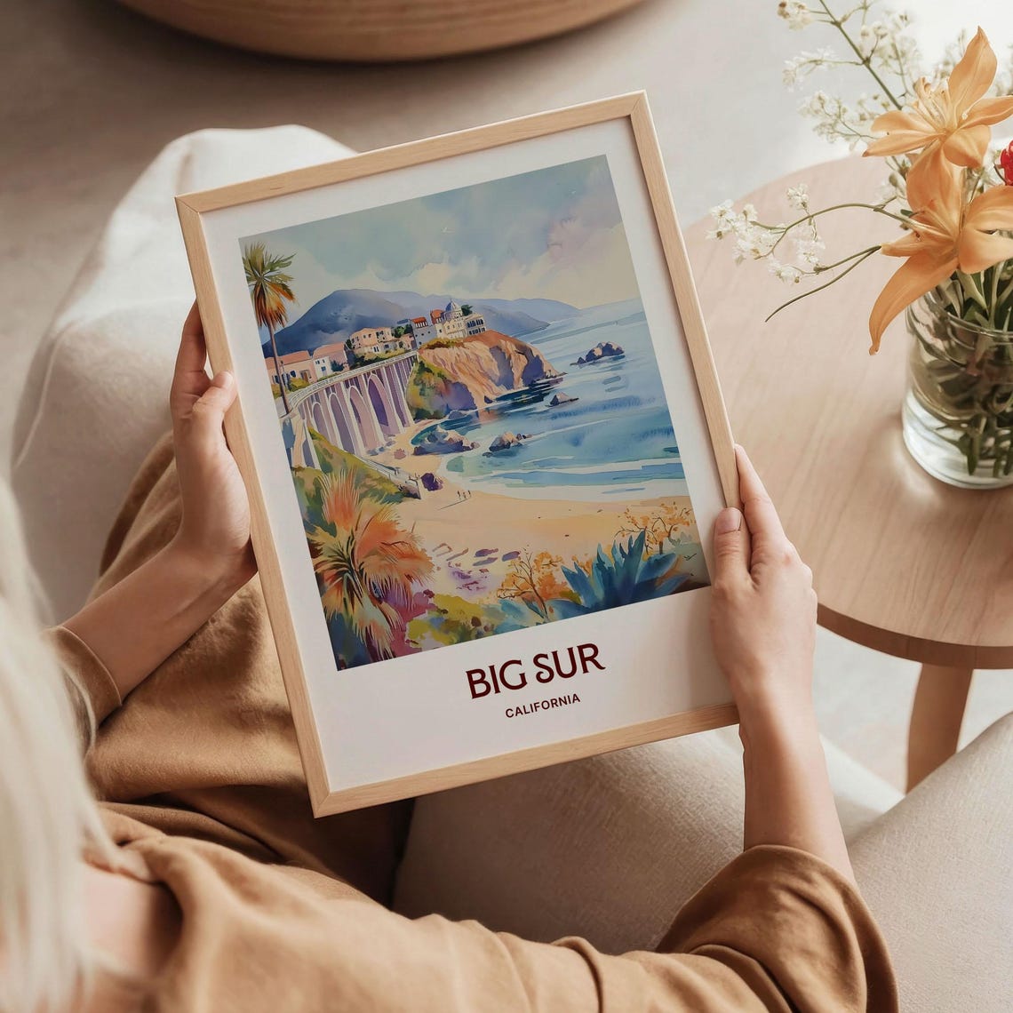 Big Sur California Pastel Bixby Bridge Cliff Beach Scene Poster - Image 5