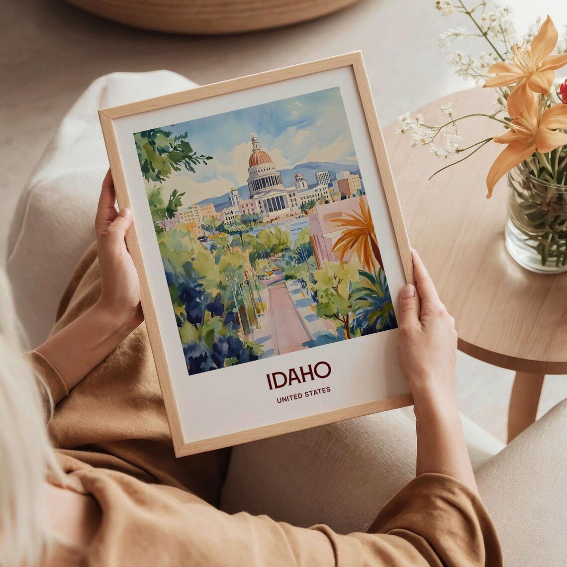 Idaho State Capitol Dome Tree Lined Watercolor Travel Poster - Image 5