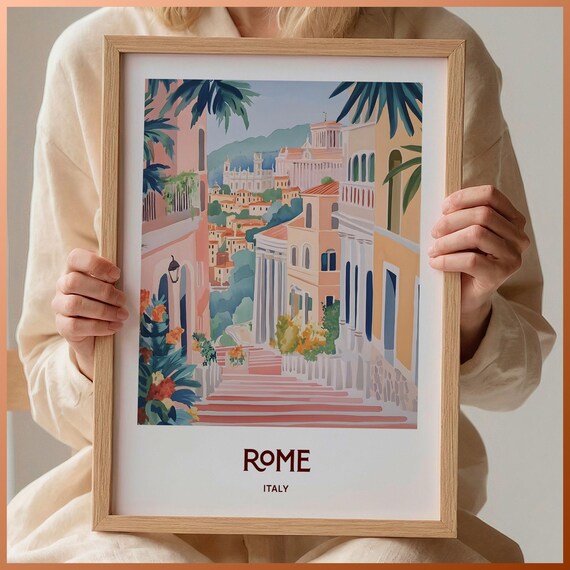 Rome Italy Spanish Steps Pastel Cityscape Watercolor Travel Poster