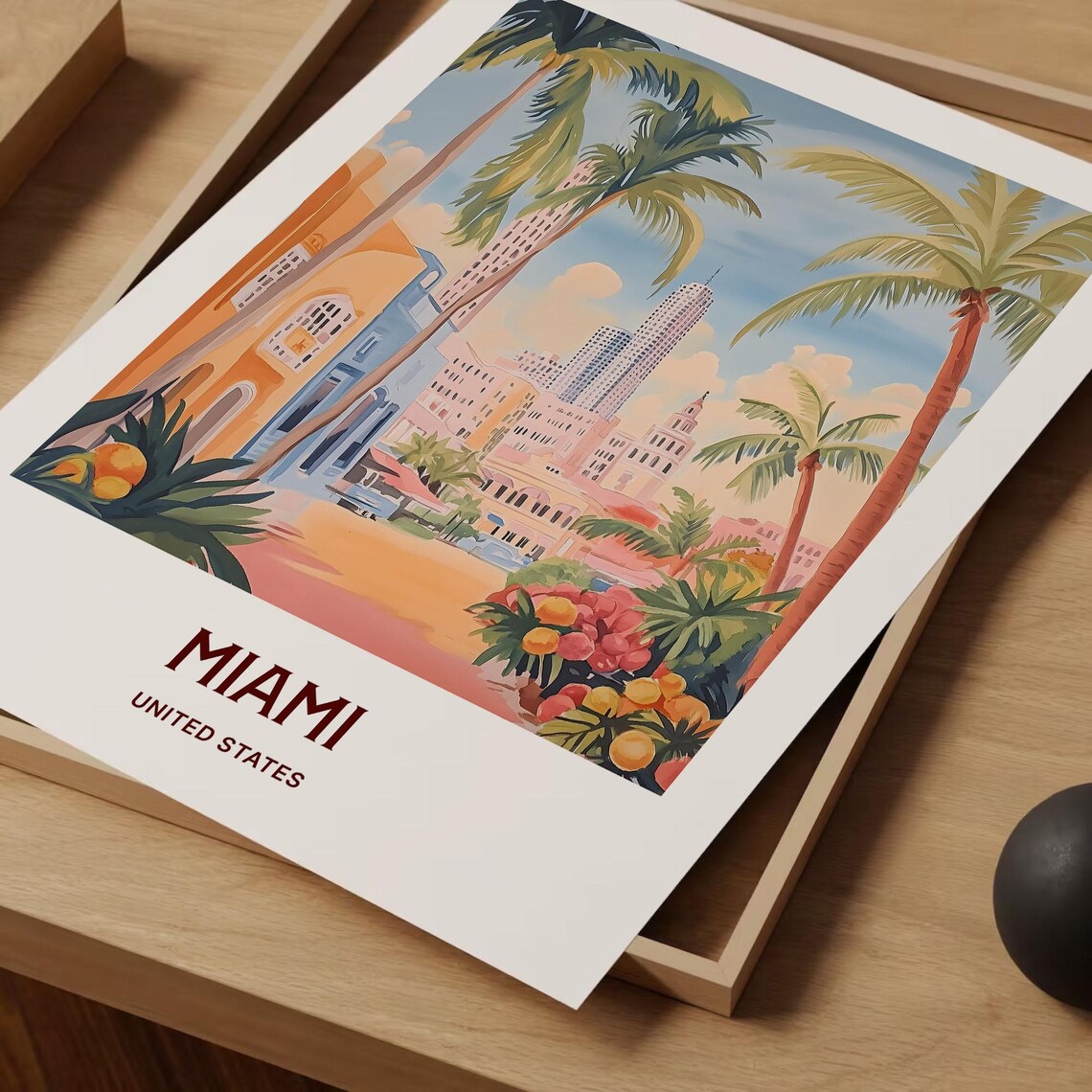 Miami United States Pastel Art Deco Street Palm Scene Poster - Image 2
