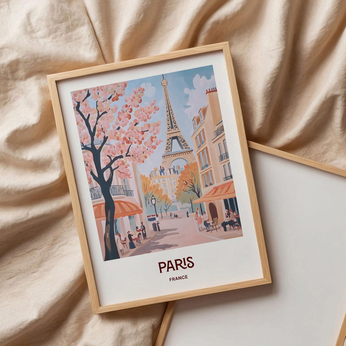 Paris France Eiffel Tower Cafe Street Cherry Tree Art Poster - Image 3