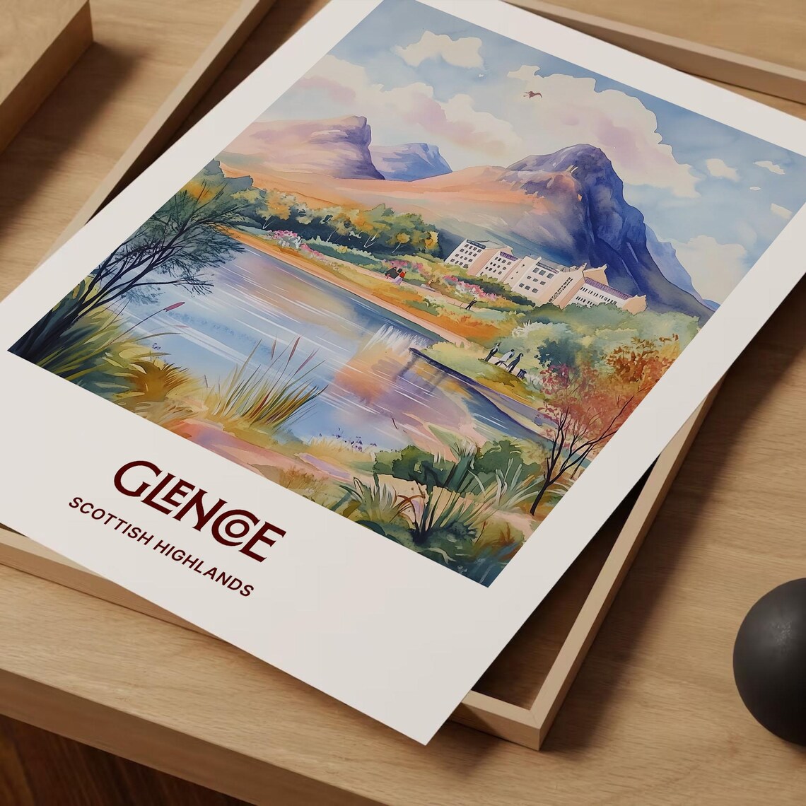 Glencoe Scottish Highlands Mountain Lake Watercolor Scenic Travel Poster - Image 2