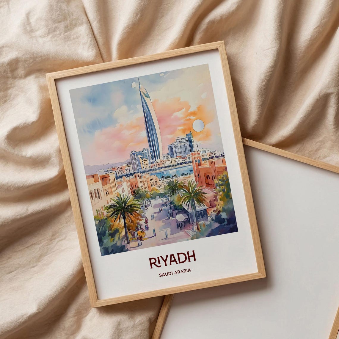 Riyadh Saudi Arabia Modern Skyline Sunset Watercolor City Poster - Image 3