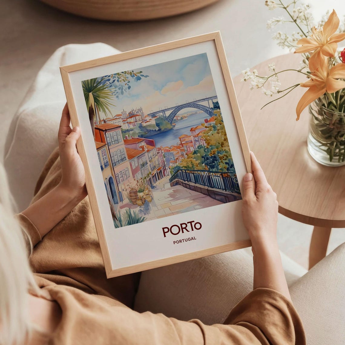 Porto Portugal Riverside Arched Bridge Old Town Watercolor Poster - Image 5
