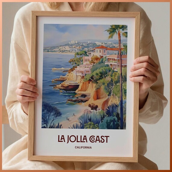 La Jolla California Coast Cliffs Ocean Watercolor Travel Poster