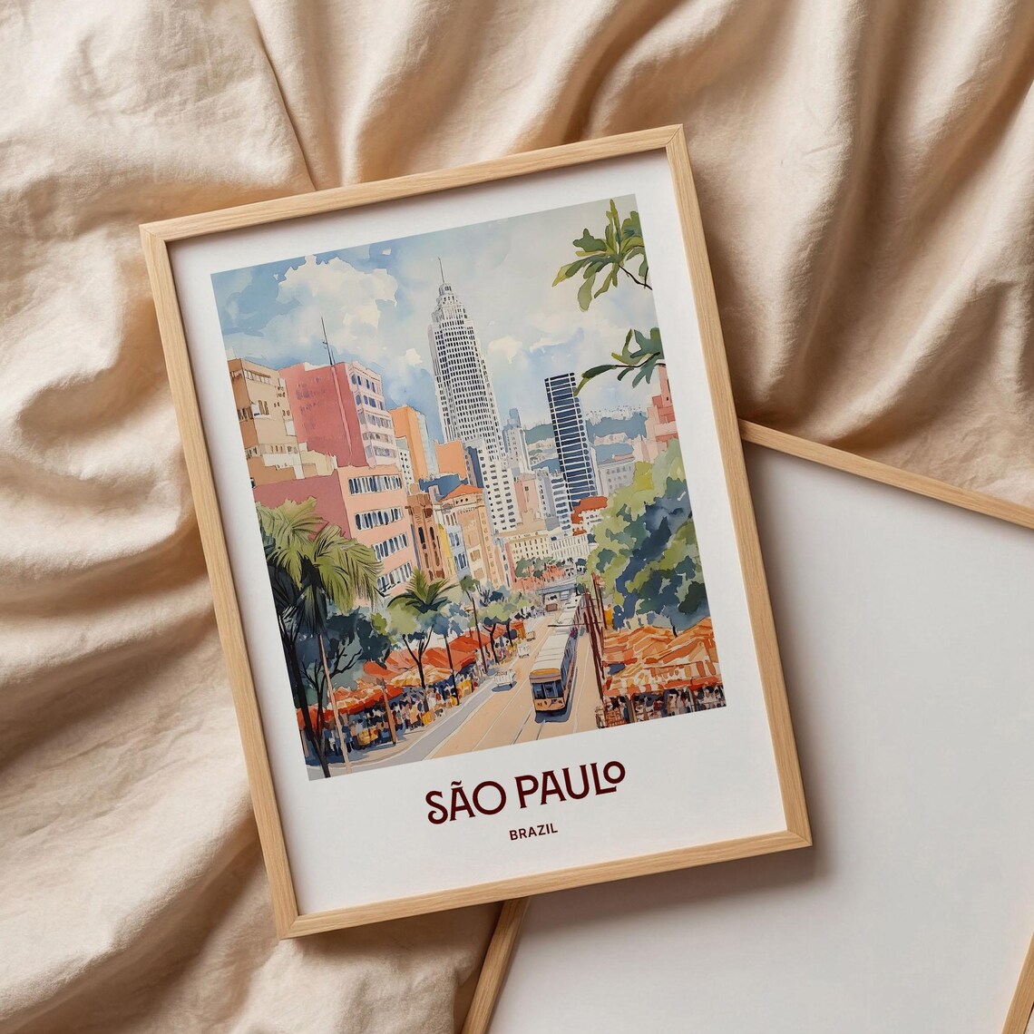Sao Paulo Brazil City Skyline Tram Street Watercolor Travel Poster - Image 3