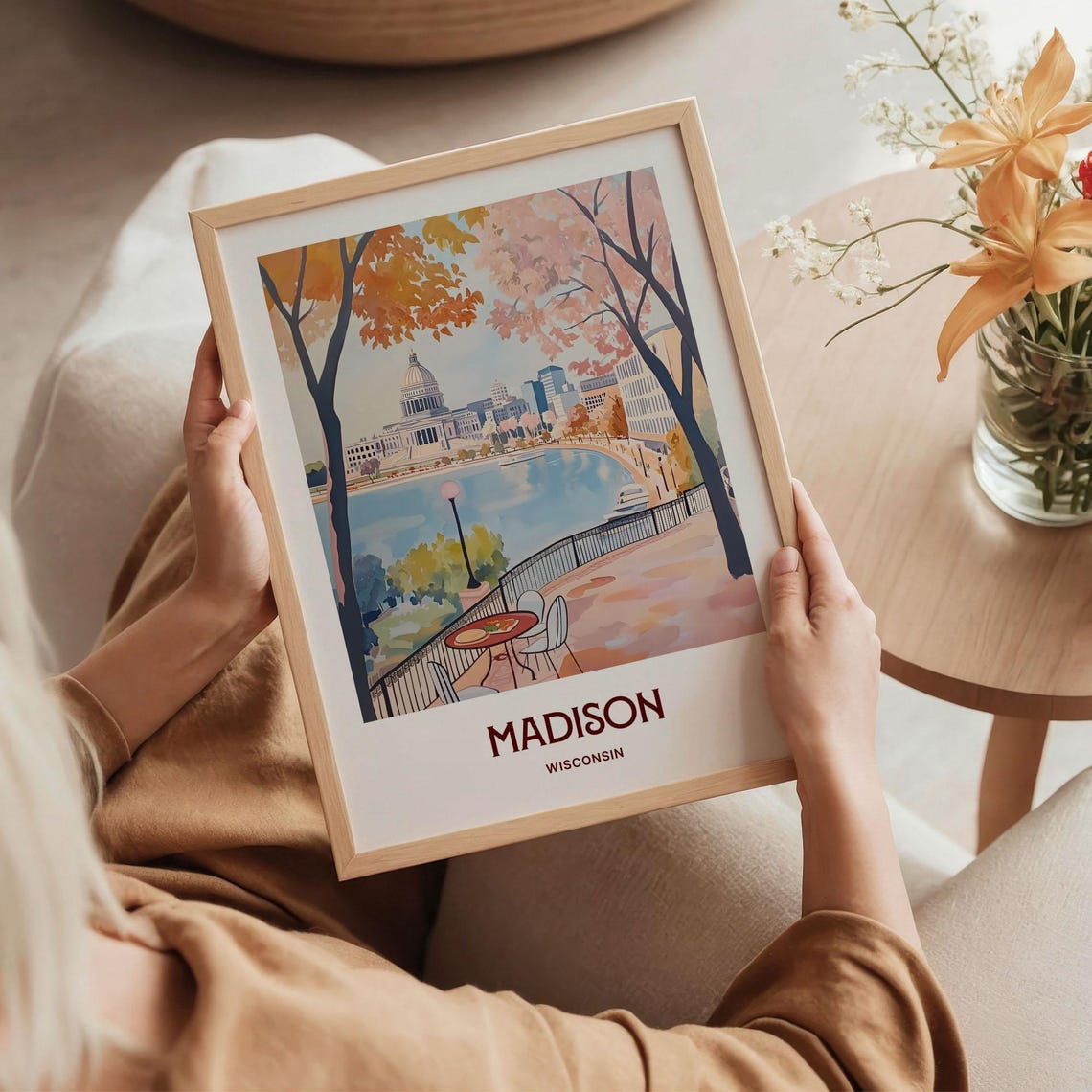 Madison Wisconsin Capitol Building Over Lake Autumn Trees Poster - Image 5