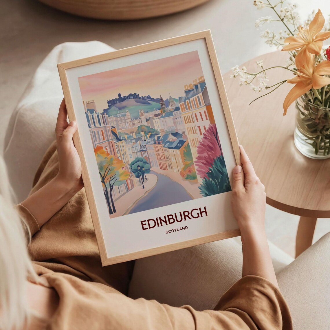 Edinburgh Scotland Castle Old Town Street Watercolor Travel Poster - Image 5