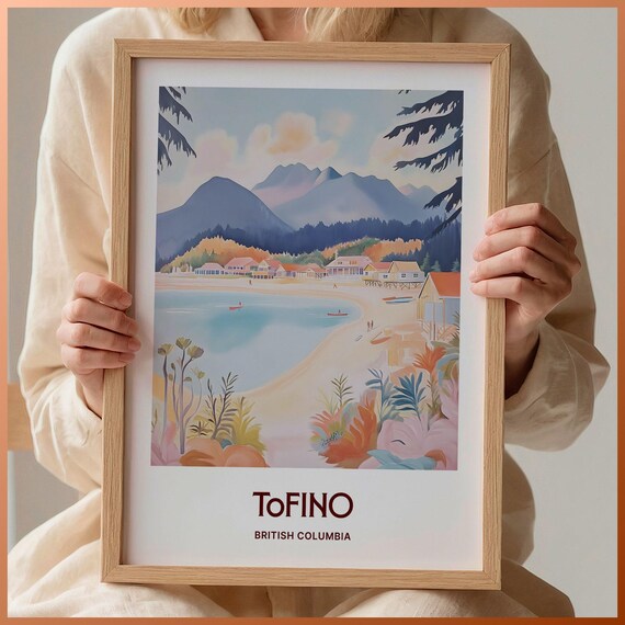 Tofino British Columbia Beach Village Mountain Bay Travel Art Poster