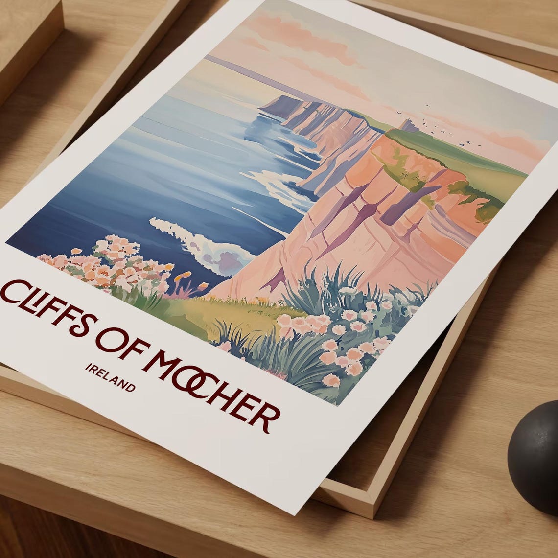Cliffs of Moher Ireland Ocean Sunset Wildflowers Scene Poster - Image 2