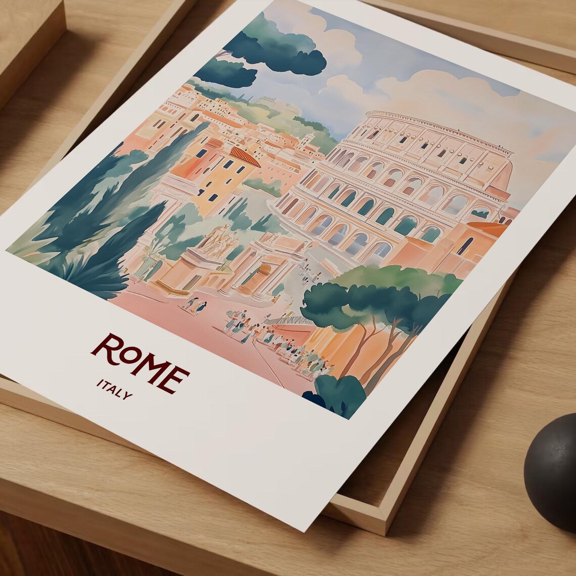 Rome Italy Colosseum Ancient Street Scene Watercolor Travel Poster - Image 2