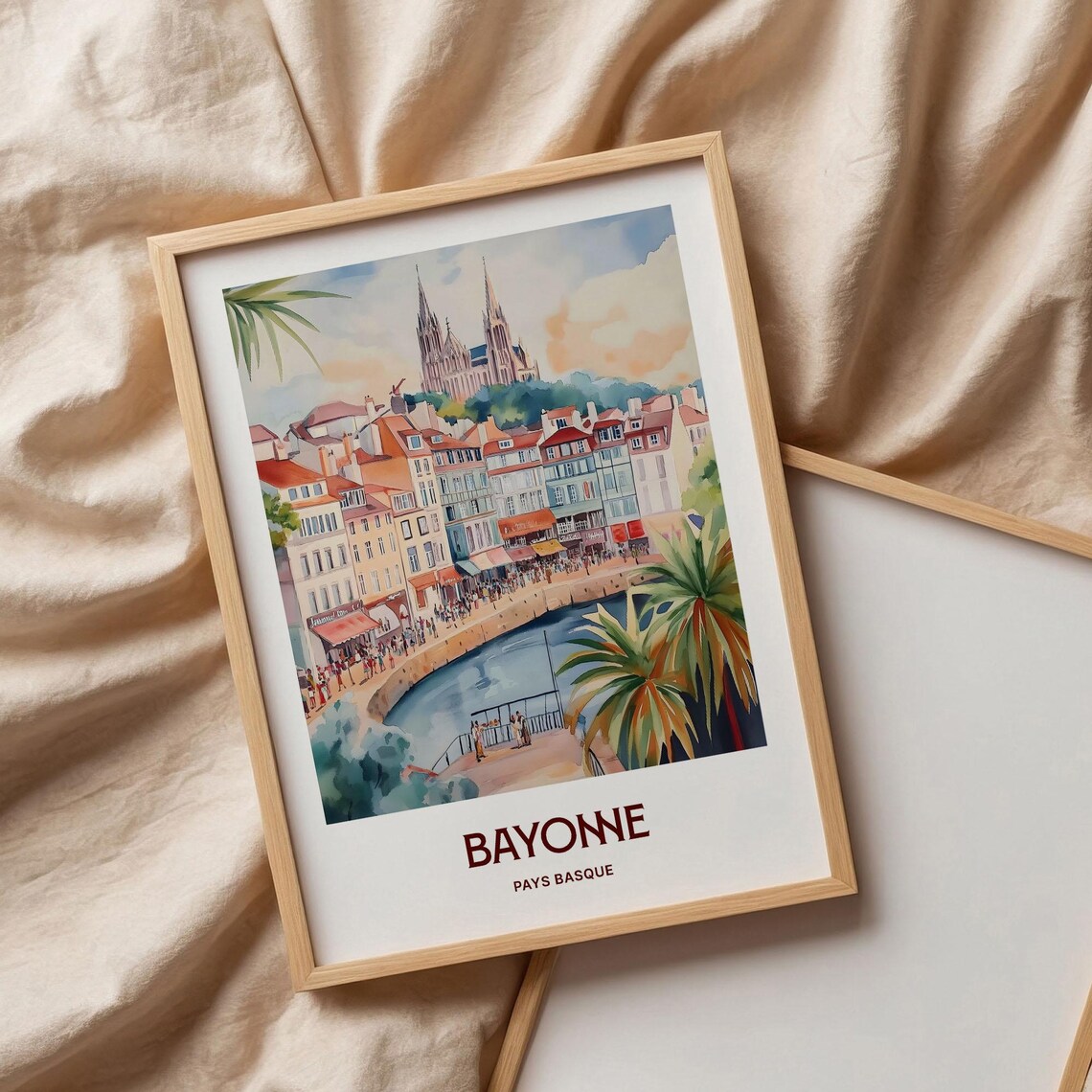 Bayonne Pays Basque Riverside Cathedral Old Town Watercolor Poster - Image 3