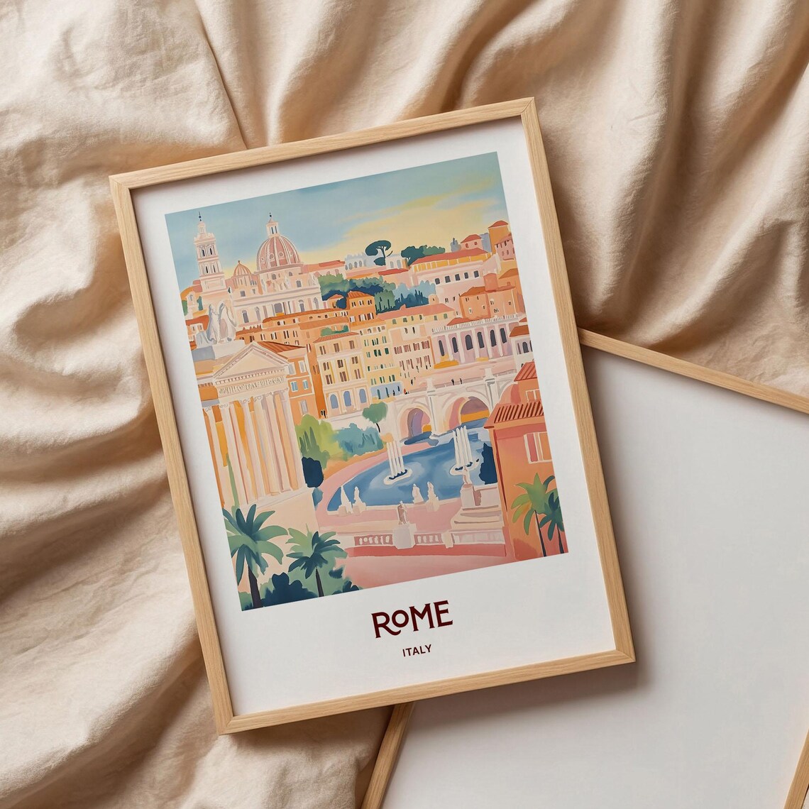 Rome Italy St Peter's Basilica Fountain Watercolor Travel Poster - Image 3