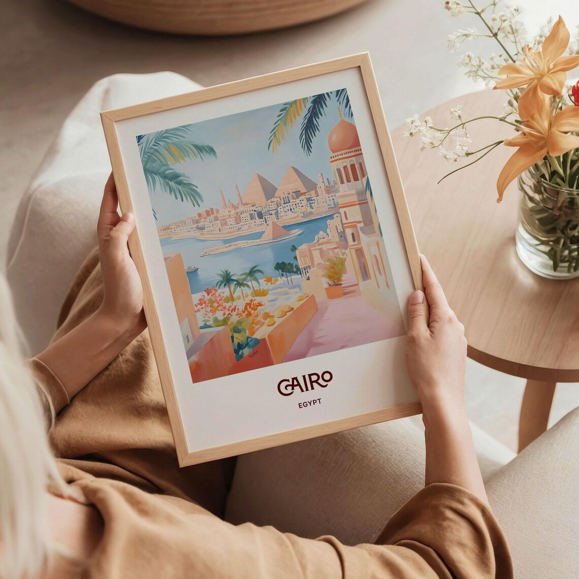 Cairo Egypt Pyramids Nile River Mosque Watercolor Travel Poster - Image 5