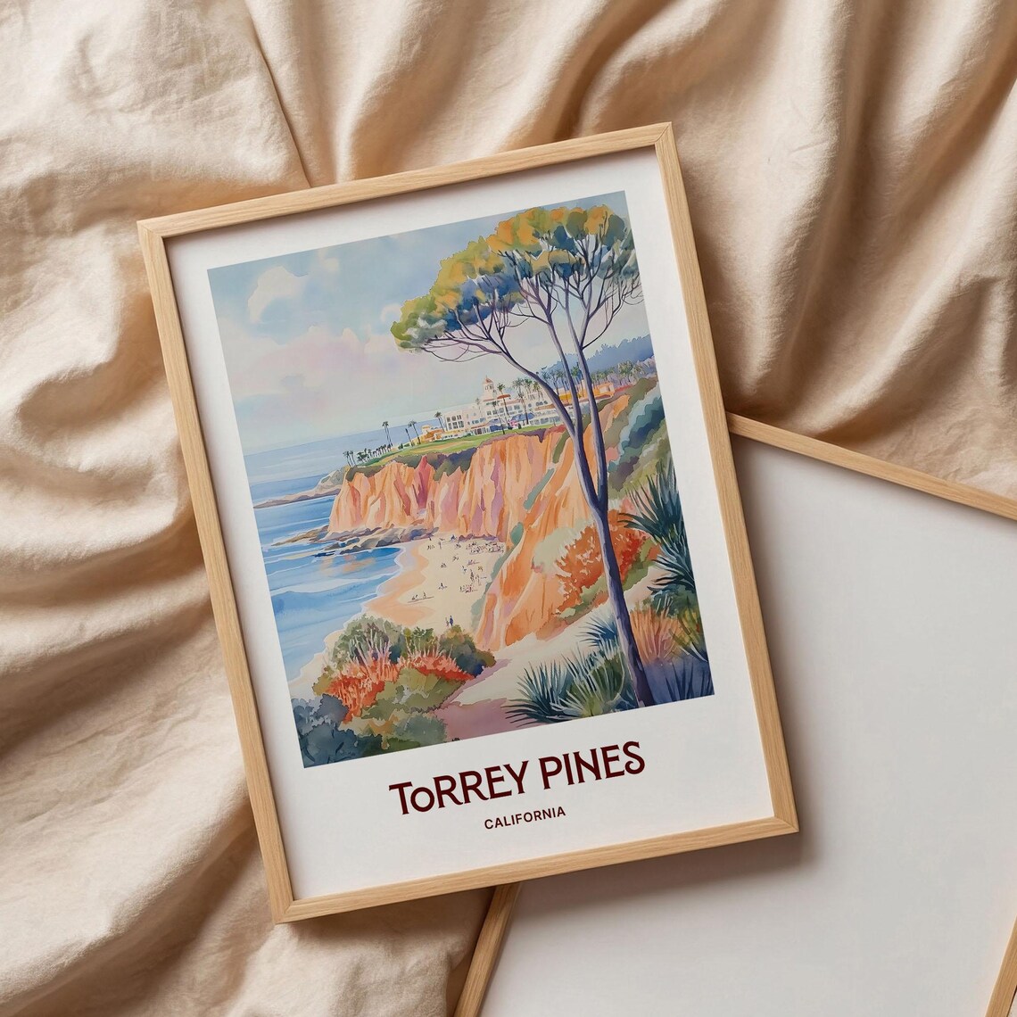 Torrey Pines Cliffs Beach Watercolor Travel Poster San Diego - Image 3