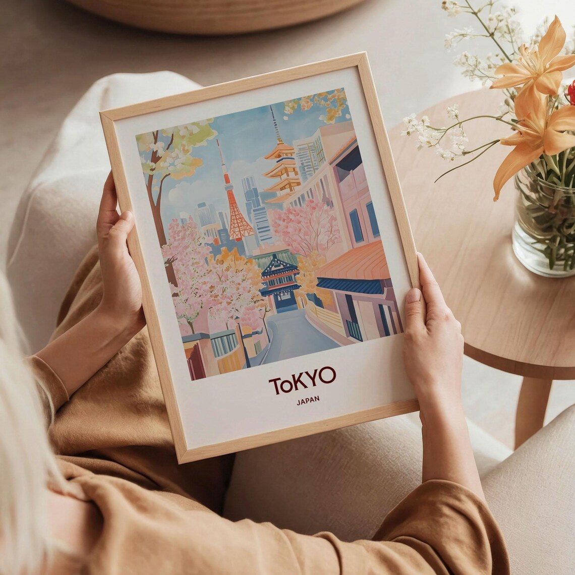 Tokyo Japan Tower Pagoda Cherry Blossom Street Travel Art Poster - Image 5