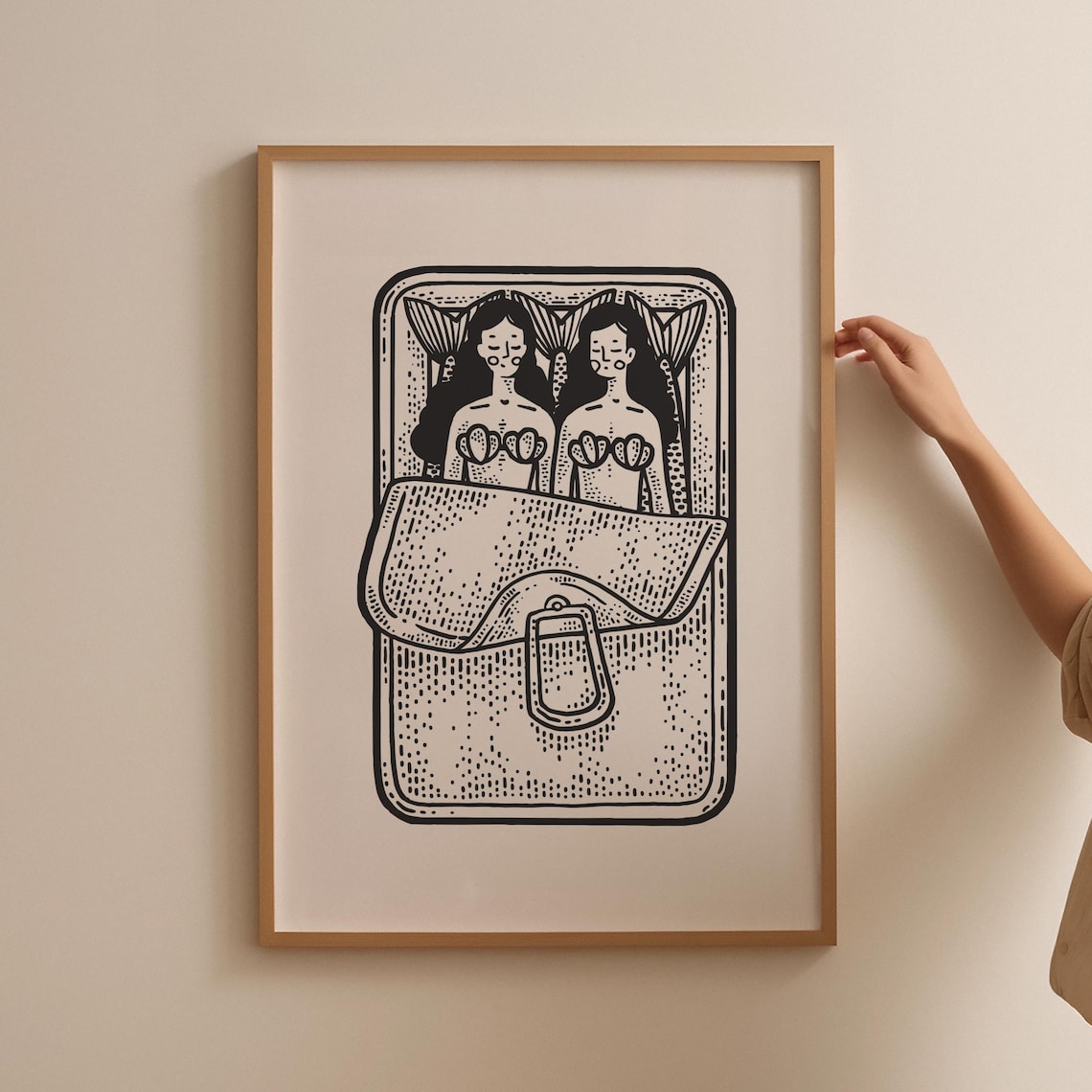 Mermaids Sardine Print, Retro Kitchen Decor
