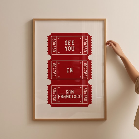 See You In San Francisco Red Ticket Stub Retro Travel Poster