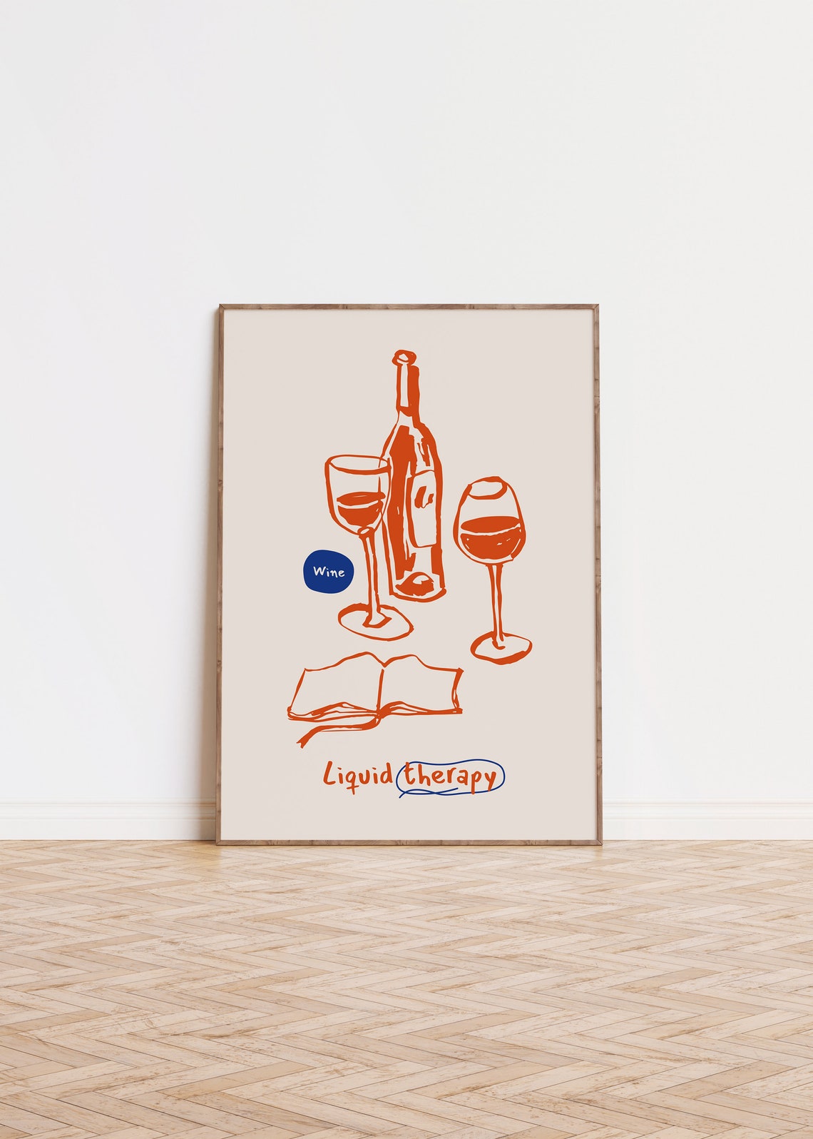 Liquid Therapy Wine Bottle And Glasses Hand Drawn Kitchen Poster