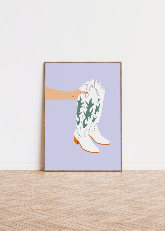 White Cowgirl Boots Print Preppy Western Wall Poster Trendy Art Bedroom Decor Rodeo