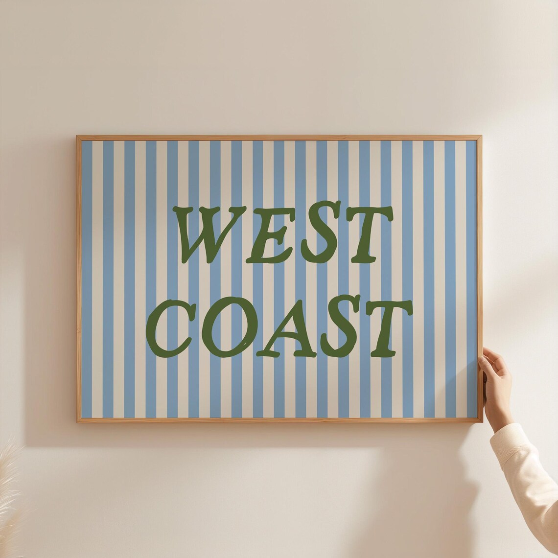 West Coast Retro Typography On Blue And White Striped Poster