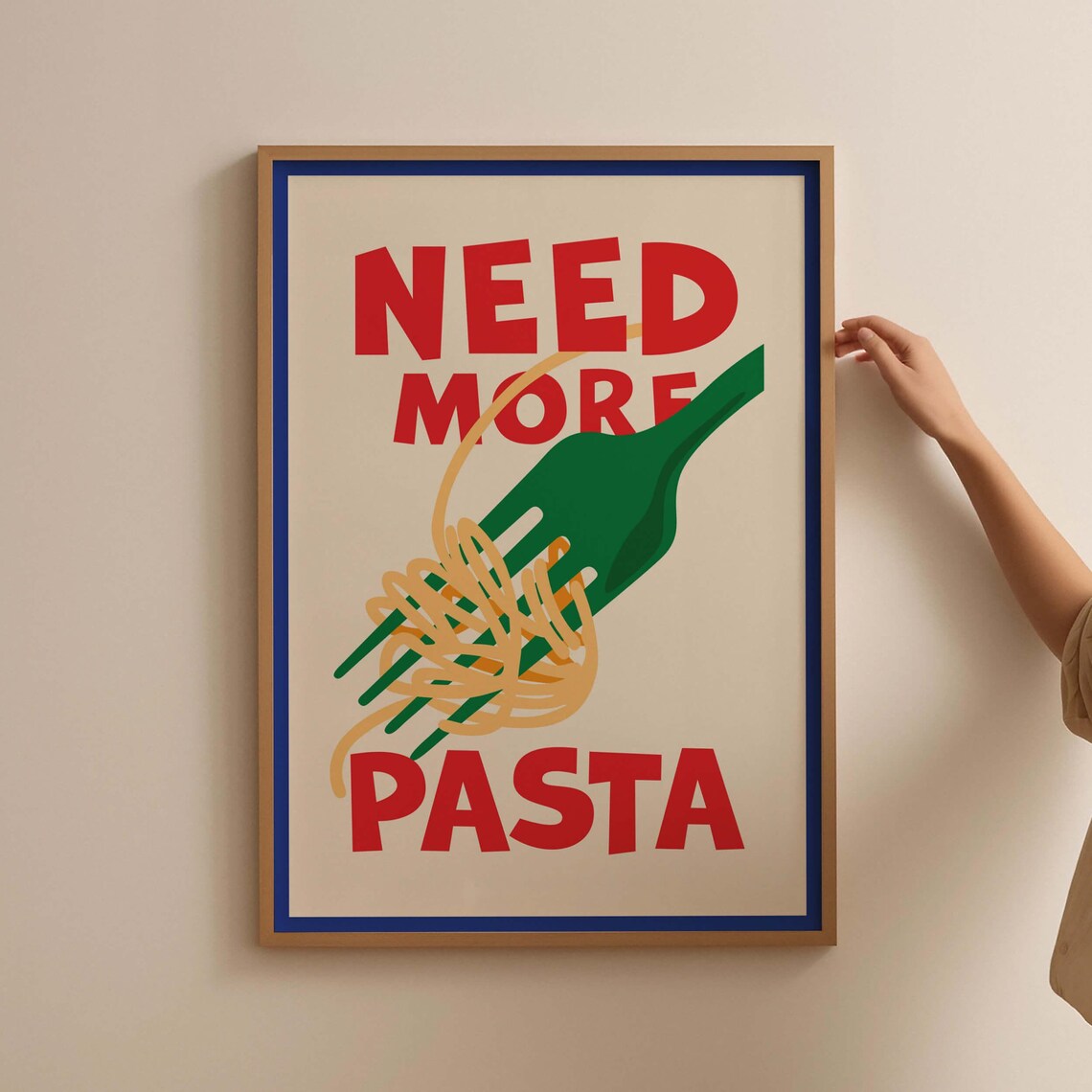 Need More Pasta Kitchen Poster Red Green Retro Italian Food Decor - Image 3