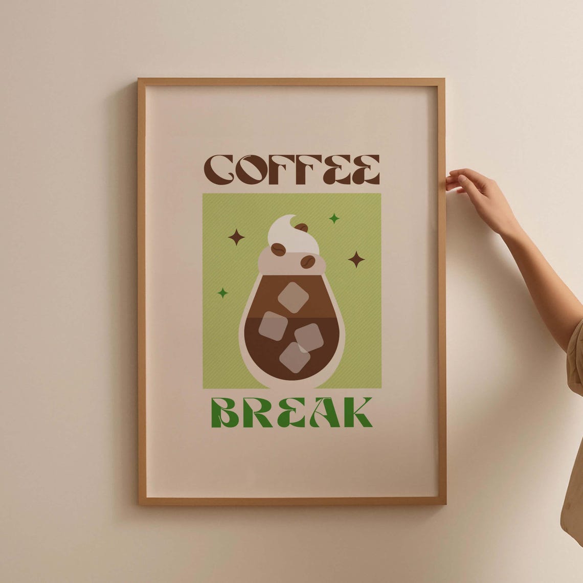Coffee Break Iced Coffee With Cream Retro Green Kitchen Poster