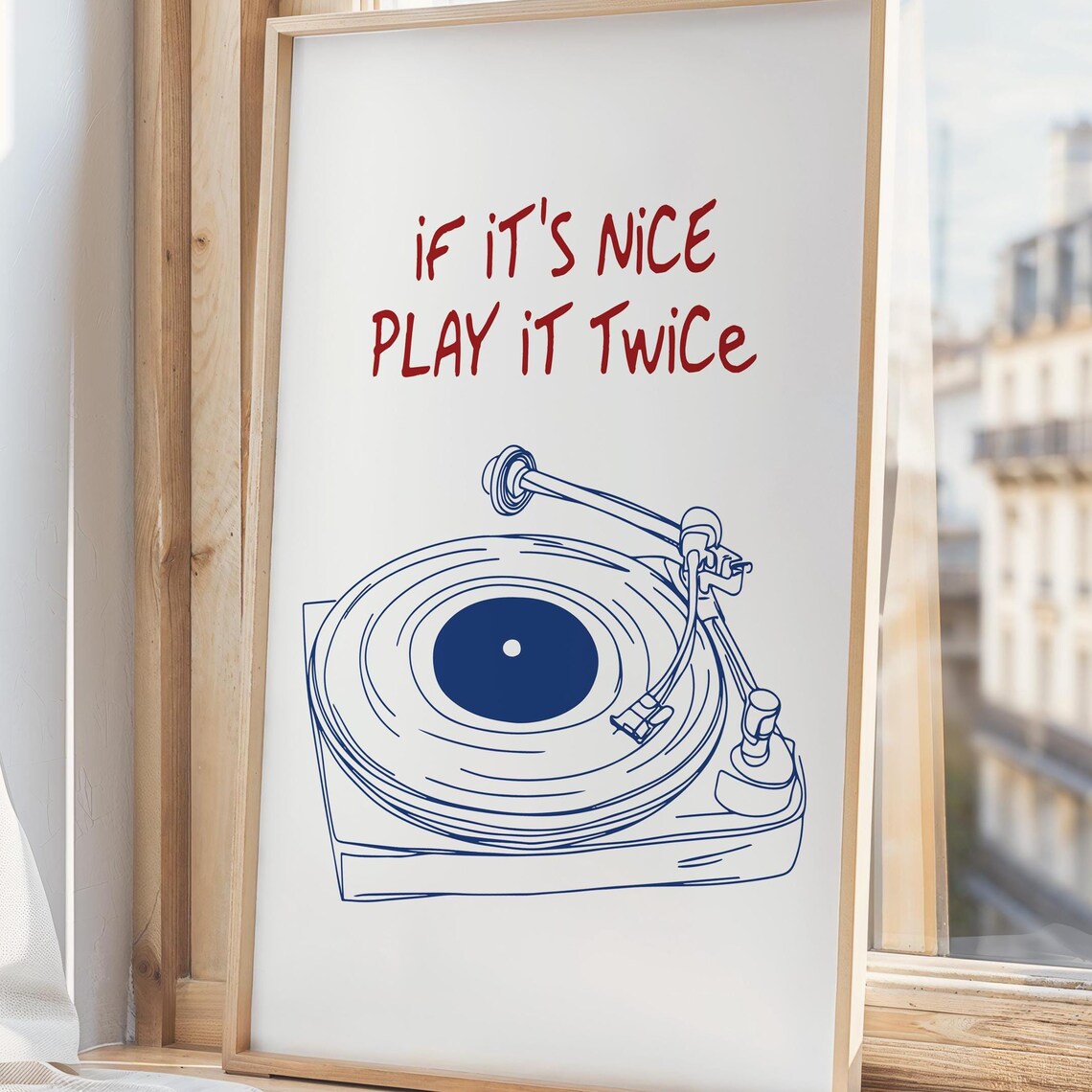If It's Nice Play It Twice Blue Vinyl Record Player Music Poster