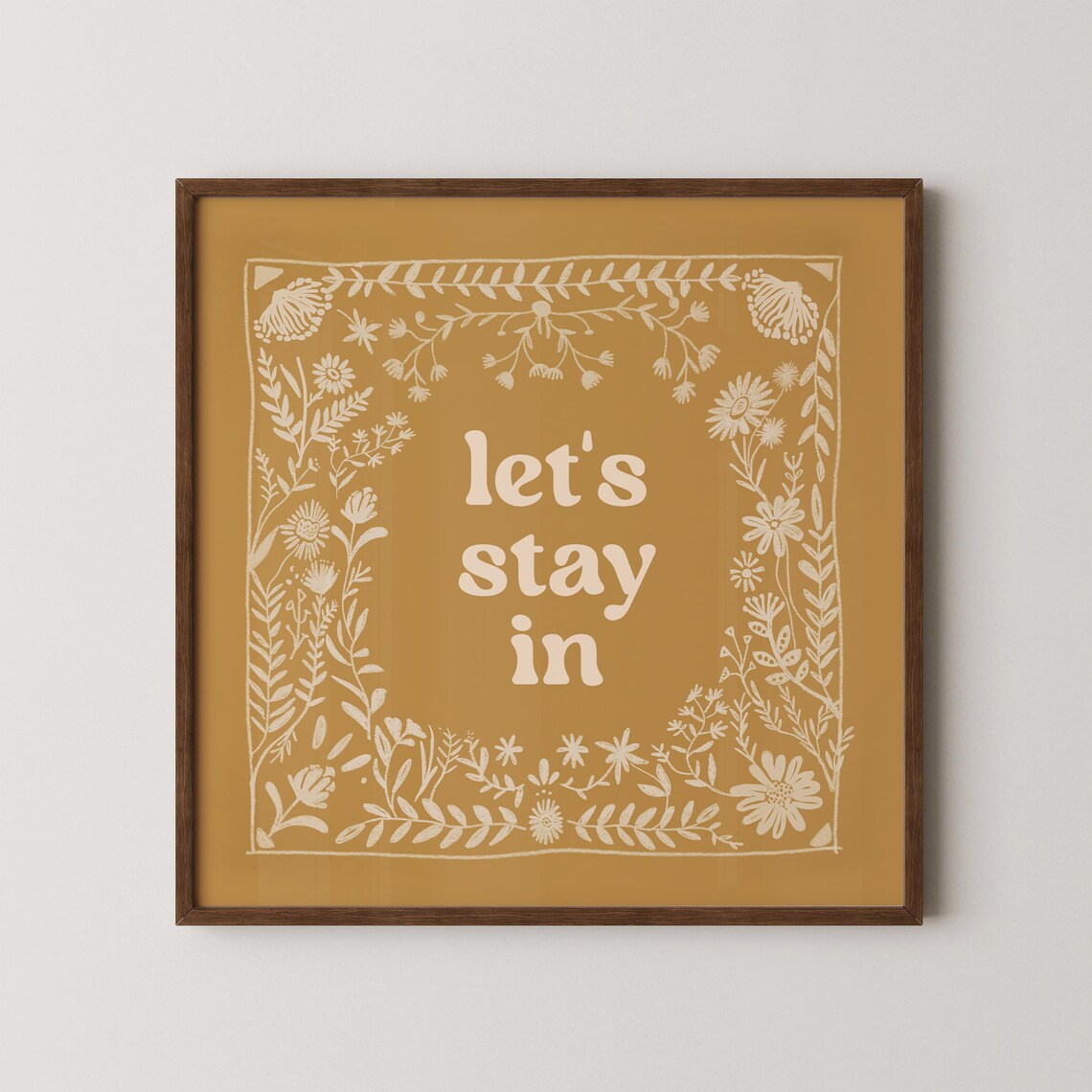 Homebody Lets Stay In, Scandinavian Folk Art Print