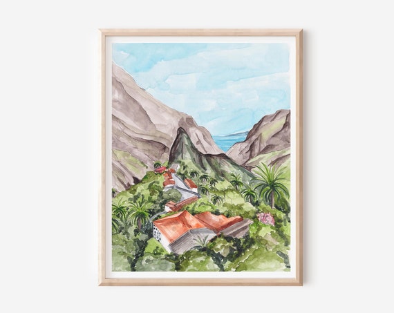 Tenerfe Art Print Masca Poster Canary Islands Print Spain Painting Tenerife Poster Europe Art Tenerife Wall Decor Travel Art