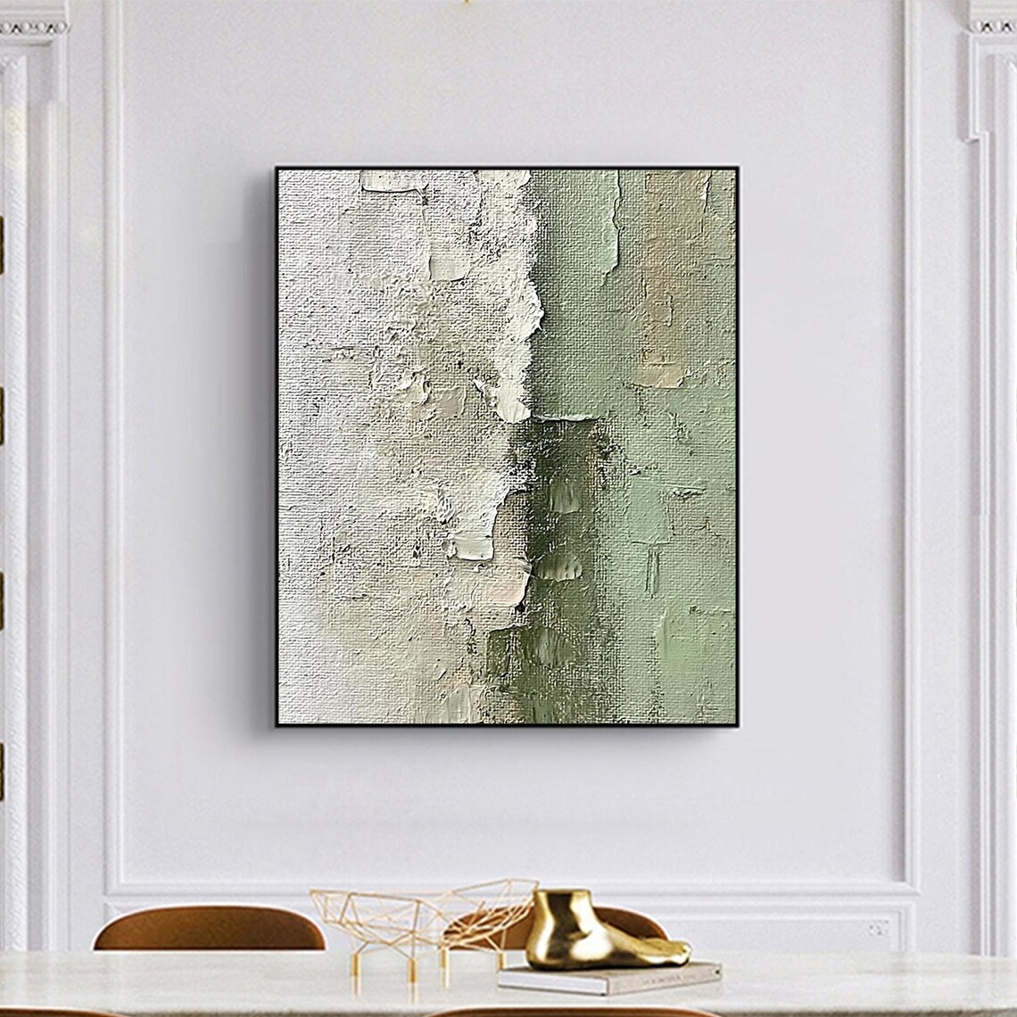 Beige And Green Oil Painting, Modern Minimalist Art Print - Image 4