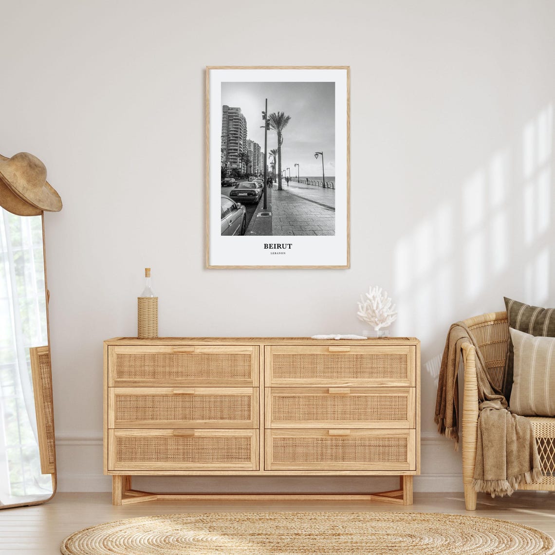 Beirut Lebanon Corniche Waterfront Promenade Black and White Poster - Image 3