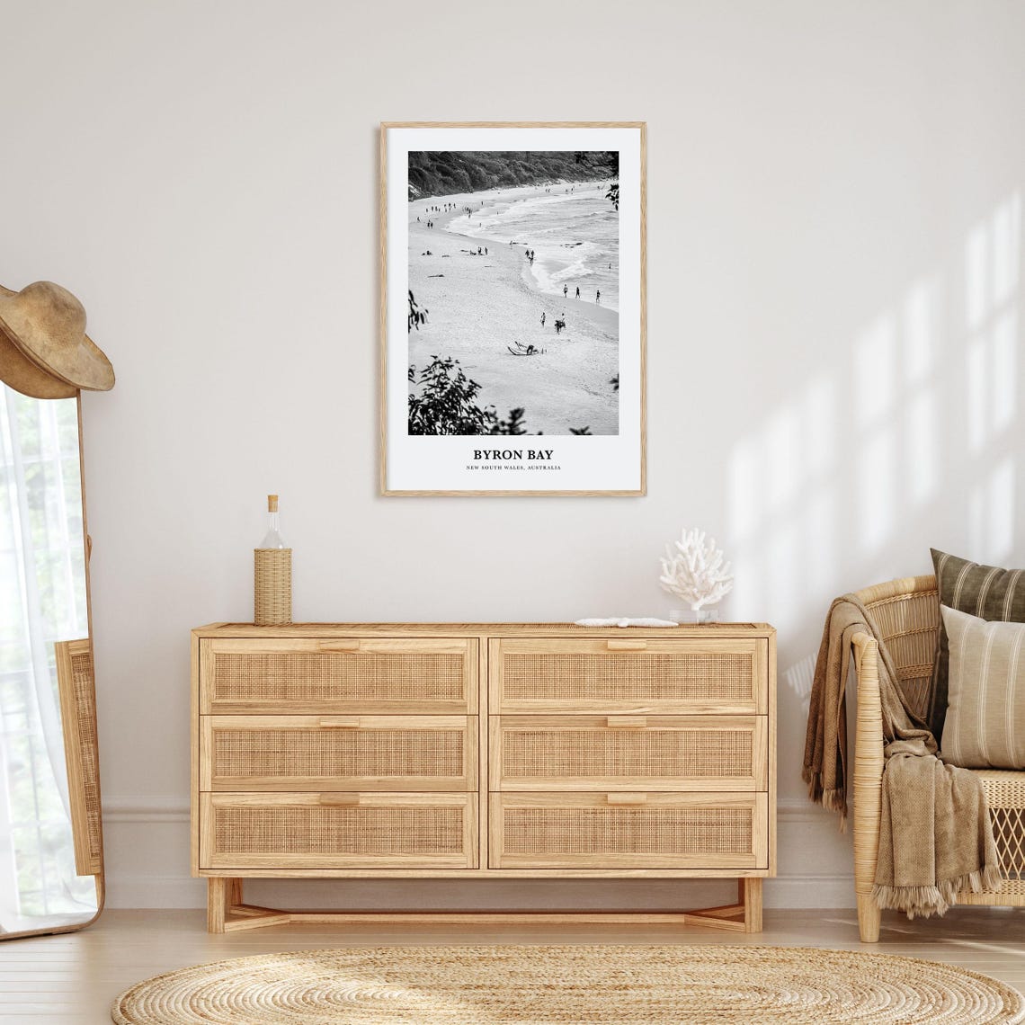 Byron Bay Australia Beach Surf Minimalist Black White Wall Art - Image 3