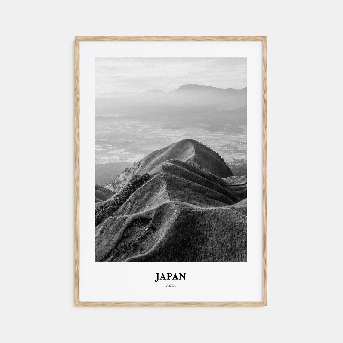Japan Mountain Landscape Rolling Hills Black and White Poster