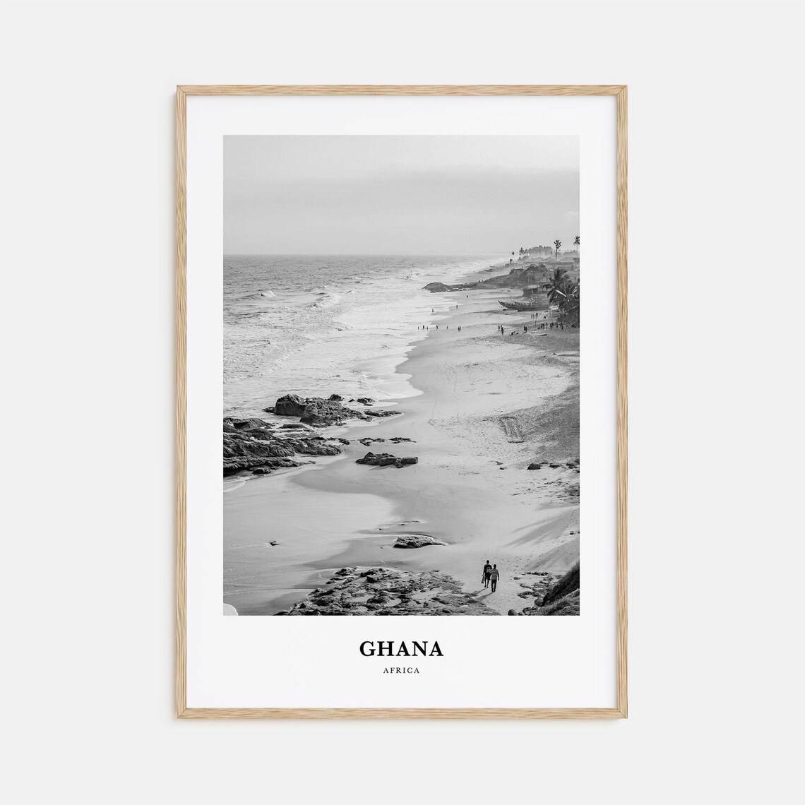 Ghana Africa Sandy Beach Palm Trees Fishing Boats Travel Poster